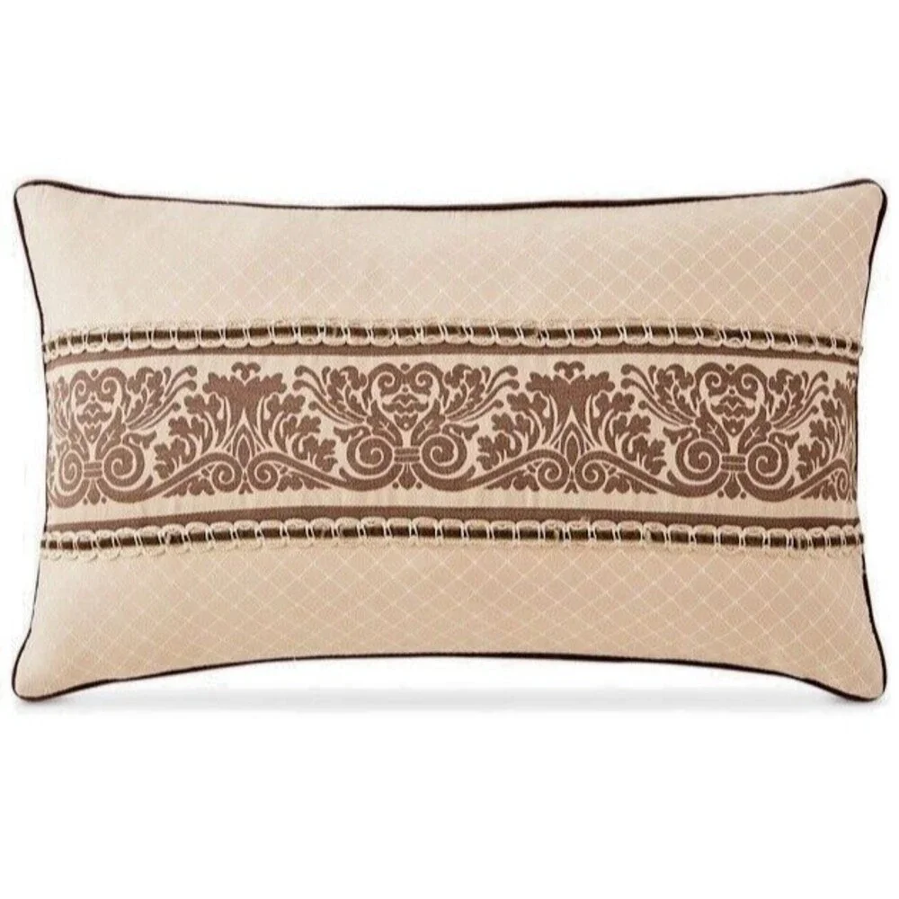 Waterford Luxury Throw Pillow Astor Jacquard Beige Taupe Boudoir Decor 20x12